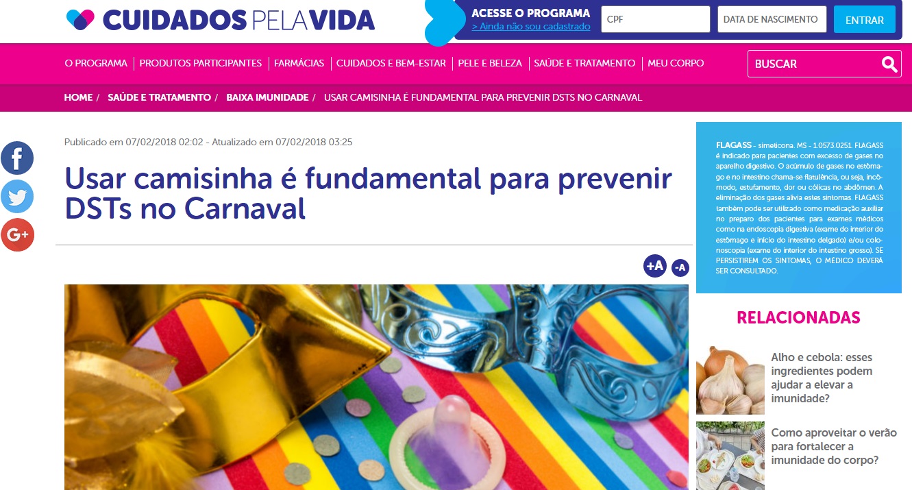 Cuidados pela vida – Entrevista sobre DSTs e Carnaval no site