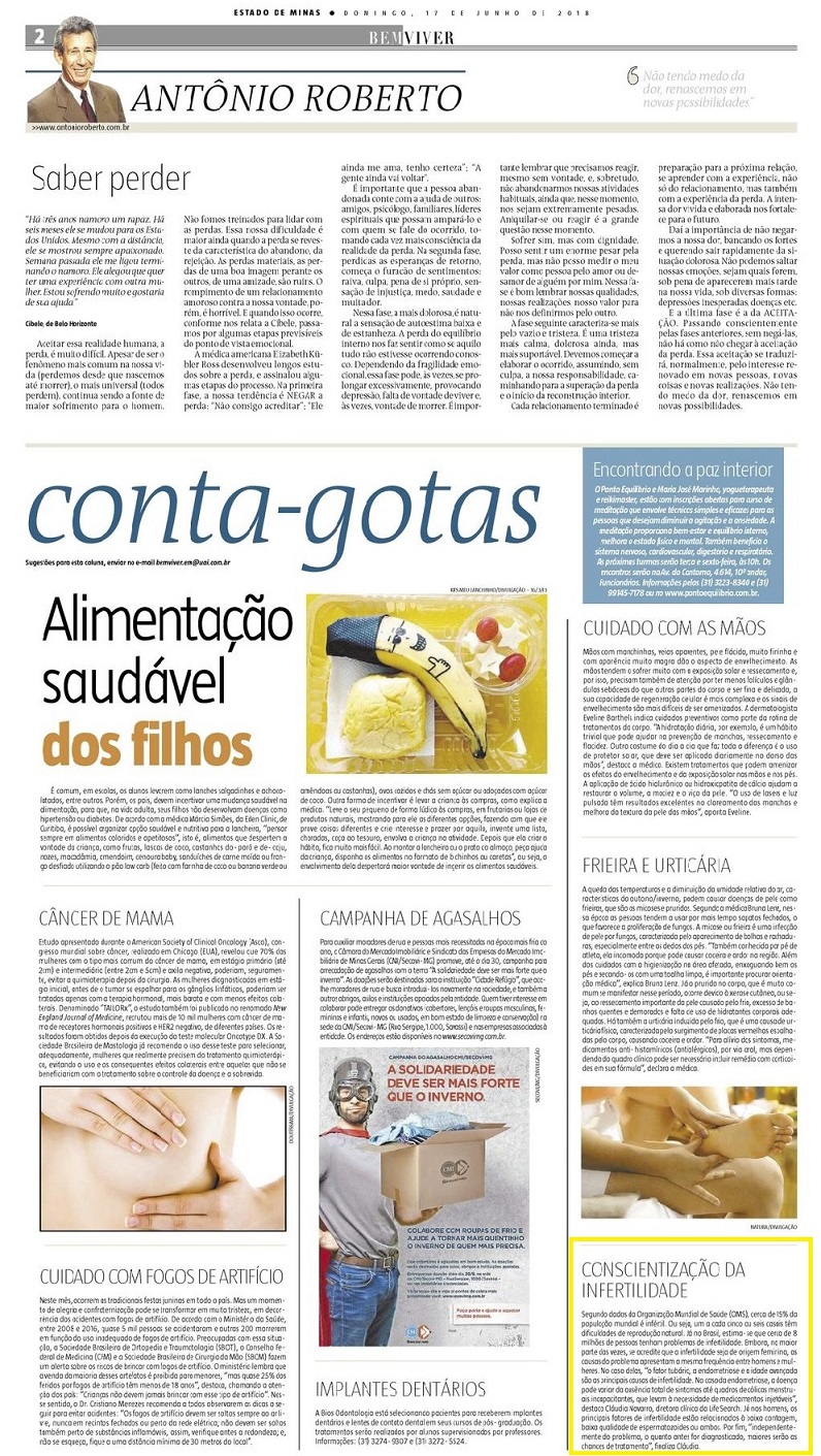 Coluna “Conta-gotas” Estado de Minas (impresso e online) – Conscientização da Infertilidade
