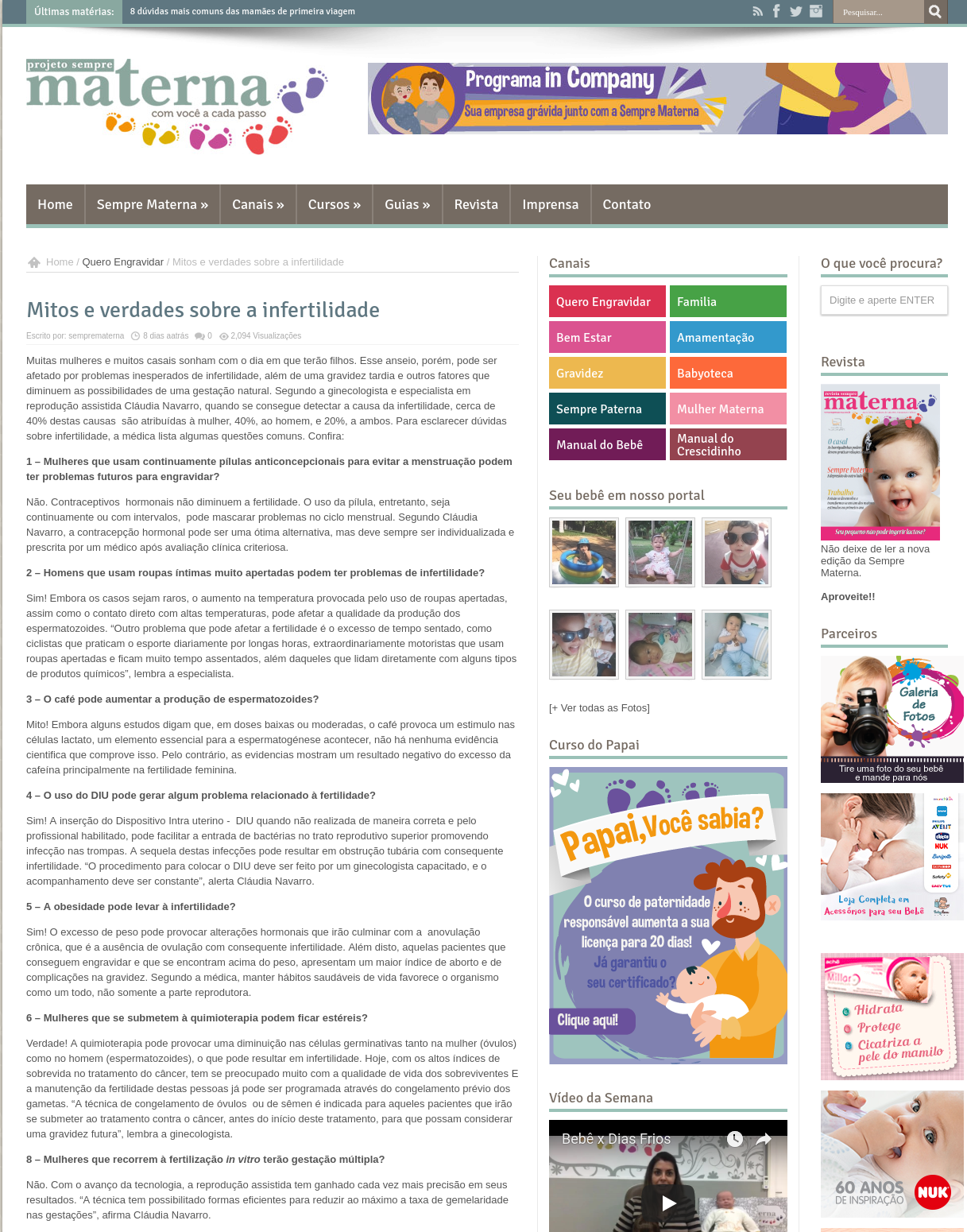 Revista Sempre Materna (site) – Mitos e verdades sobre a infertilidade